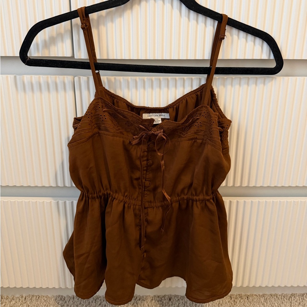 American Eagle Outfitters Brown Camisole with Lace Trim